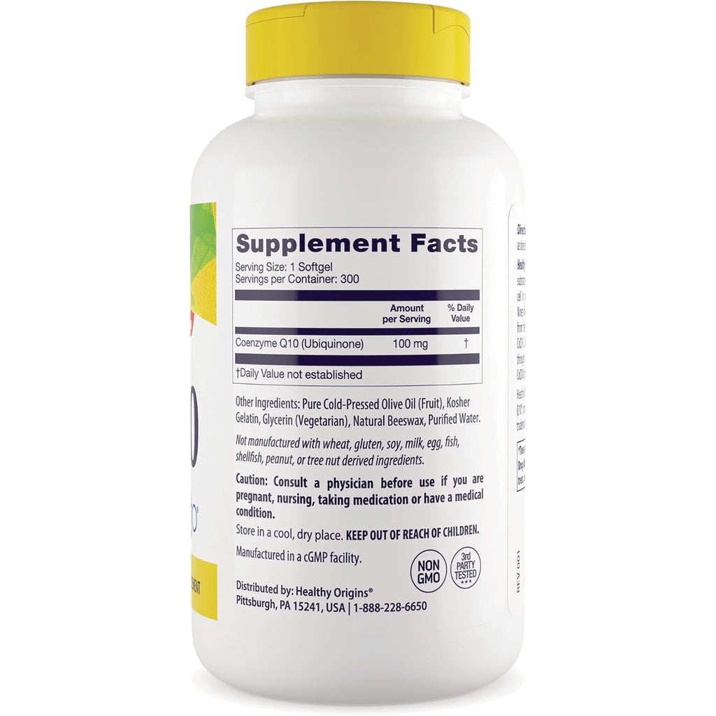 HRG180 | Back label with Supplement Facts listing Coenzyme Q10 100 mg, ingredients, cautions and manufacturer info - Thumbnail