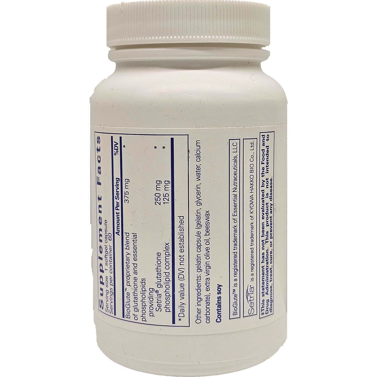 PRN129 | Back label of white supplement bottle showing Supplement Facts panel and ingredients