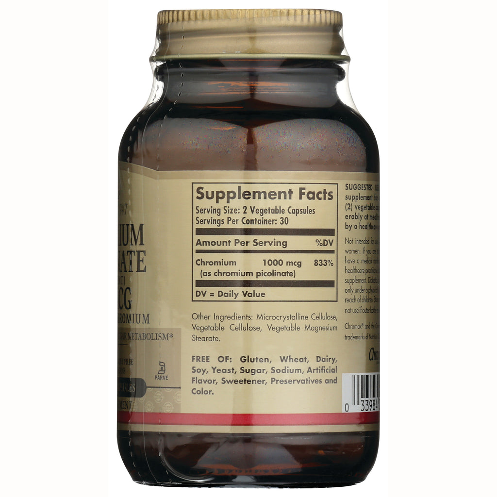 SLG269 | Back label showing Supplement Facts with Chromium 1000 mcg, ingredients, and free-of list - Thumbnail