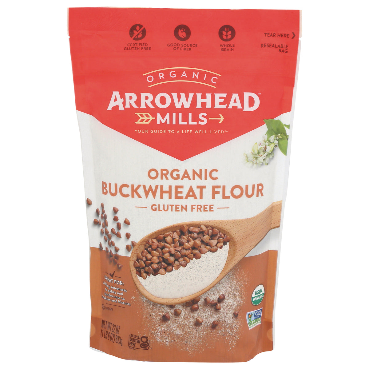 AHM062 | Arrowhead Mills Organic Buckwheat Flour, Gluten Free, 22 oz bag
