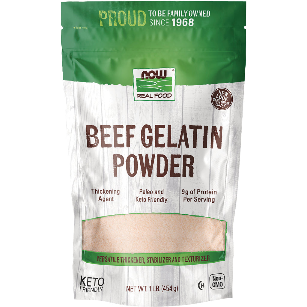 NWF1029 | NOW Real Food Beef Gelatin Powder front pouch with clear window, keto friendly, 9g protein per serving - Thumbnail
