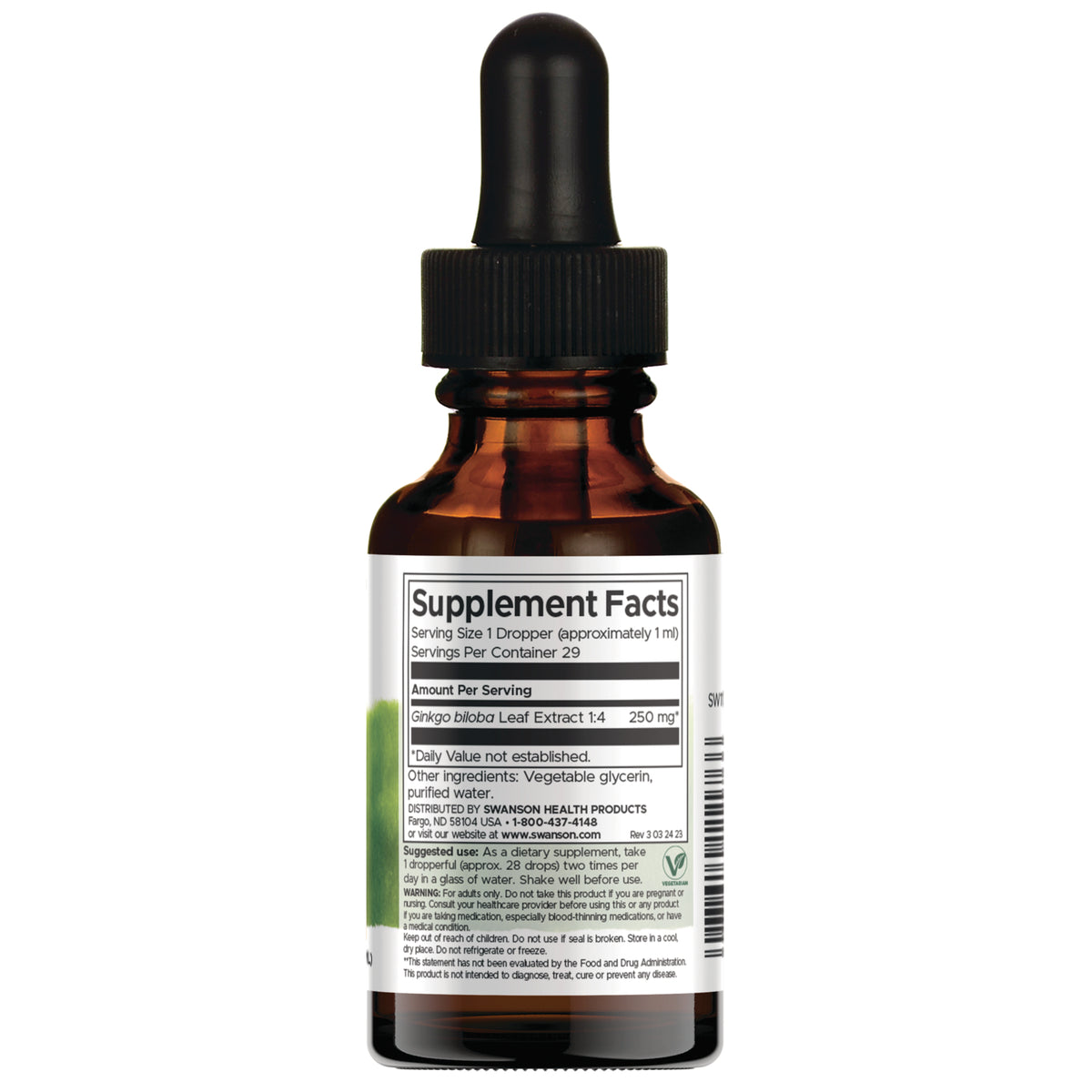 SW1176 | Supplement Facts for Ginkgo biloba leaf extract 1:4, 250 mg