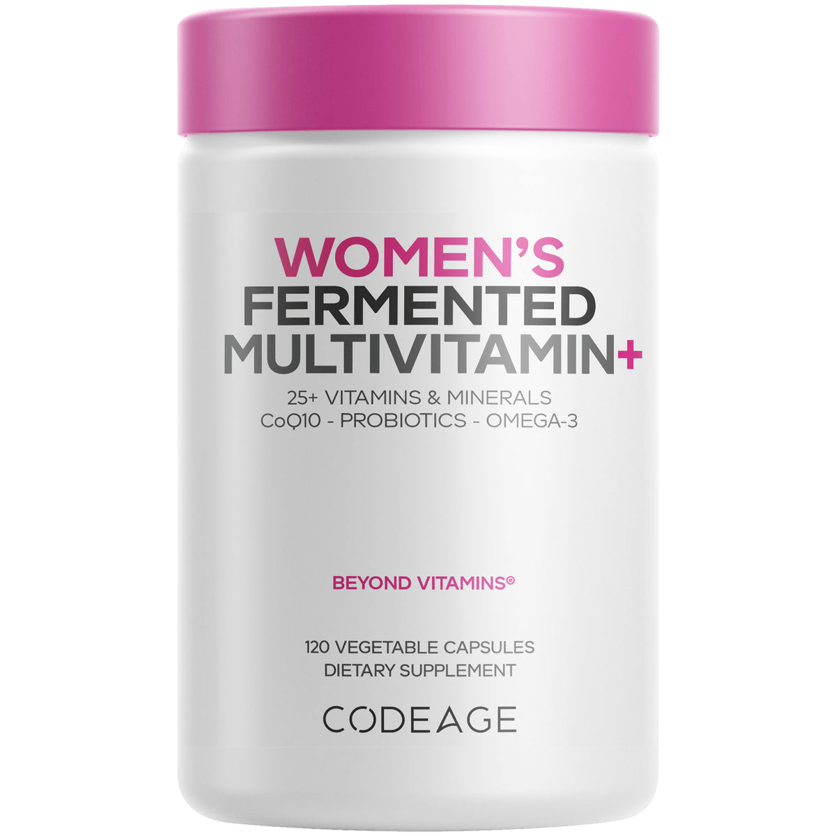 Women's fermented multivitamin bottle labeled BEYOND VITAMINS 120 vegetable capsules dietary supplement