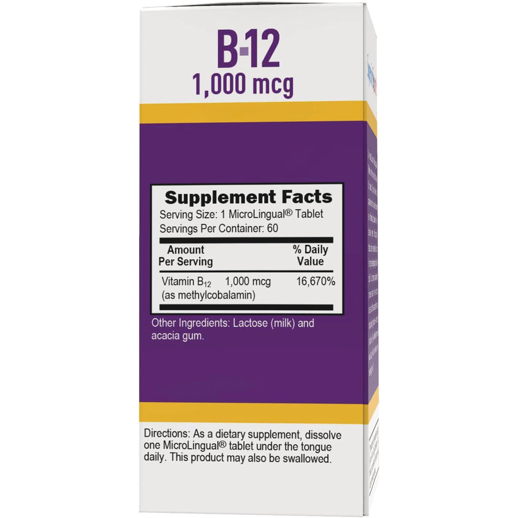 SUS005 | B-12 1,000 mcg supplement facts and directions panel - Thumbnail