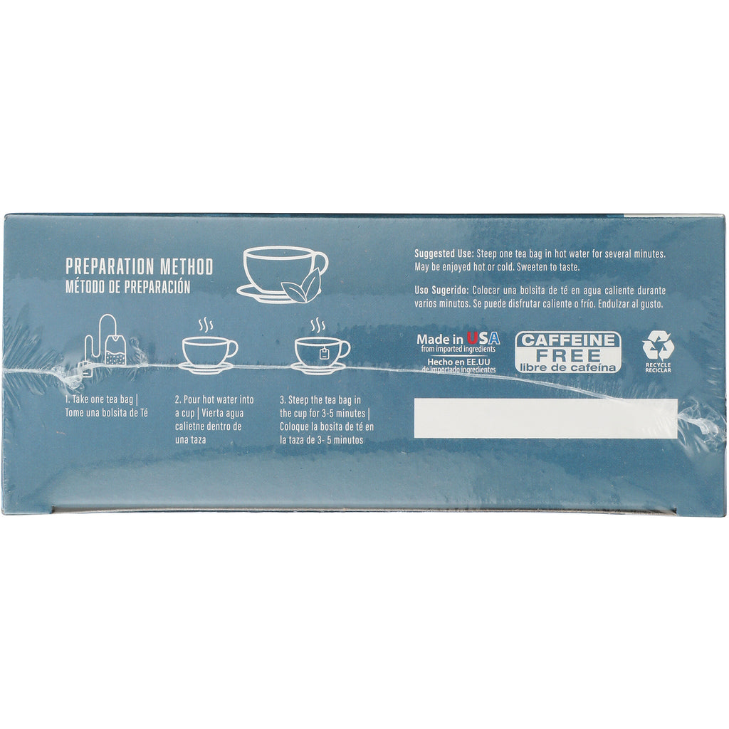 BNN061 | Back of teal tea box showing preparation method icons, brewing instructions, Made in USA and CAFFEINE FREE label - Thumbnail