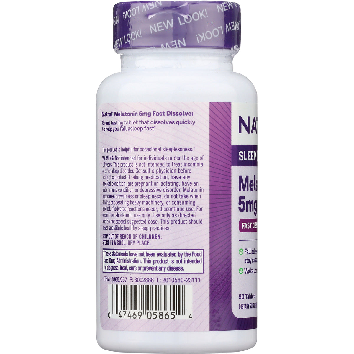 NA438 | back label of melatonin 5mg bottle showing warnings, directions, and barcode