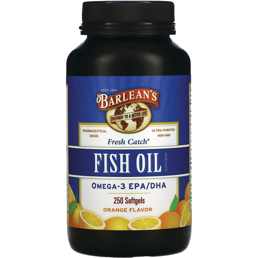 BAR071 | Barlean's Fresh Catch Fish Oil bottle, 250 softgels, Omega-3 EPA/DHA, orange flavor - Thumbnail