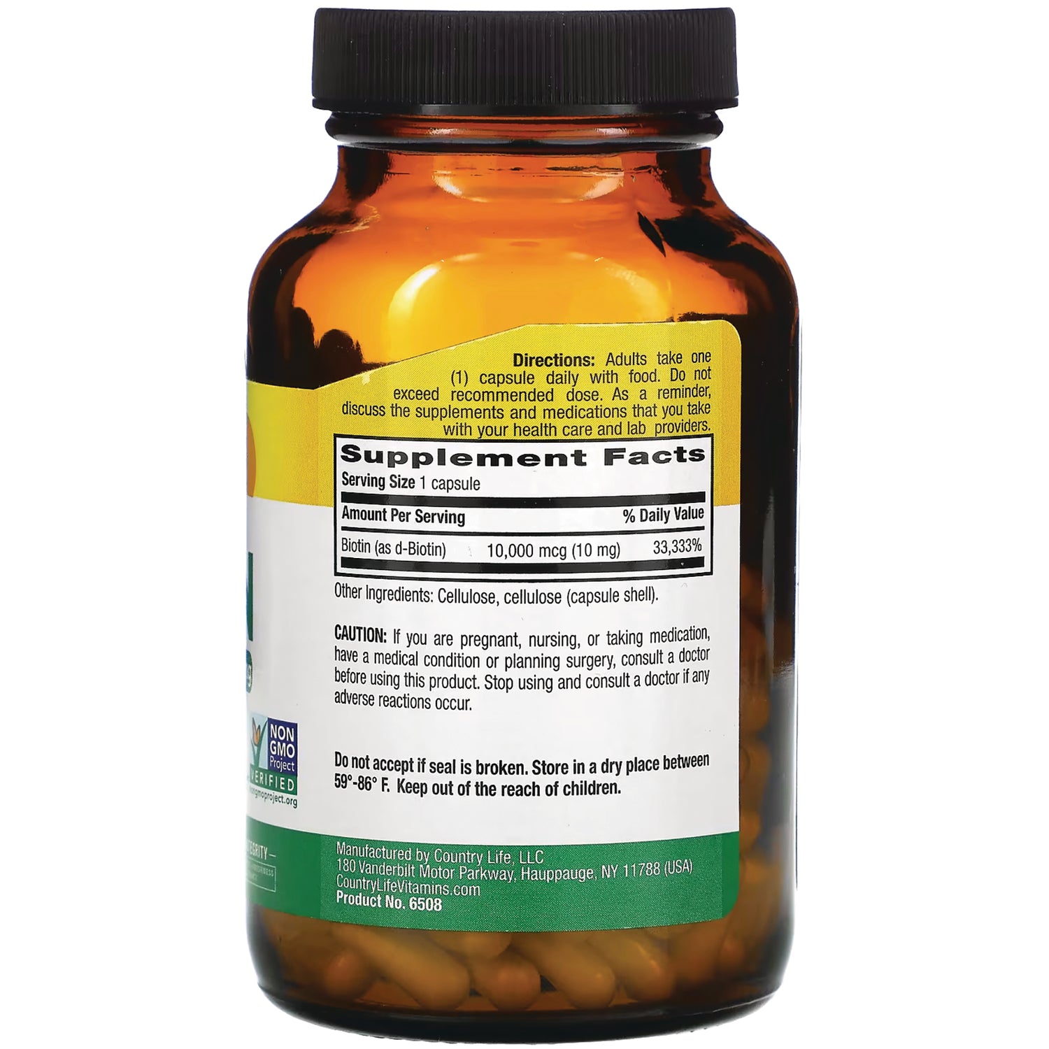 CRL550 | back label showing Supplement Facts panel, directions and caution text on amber bottle with capsules