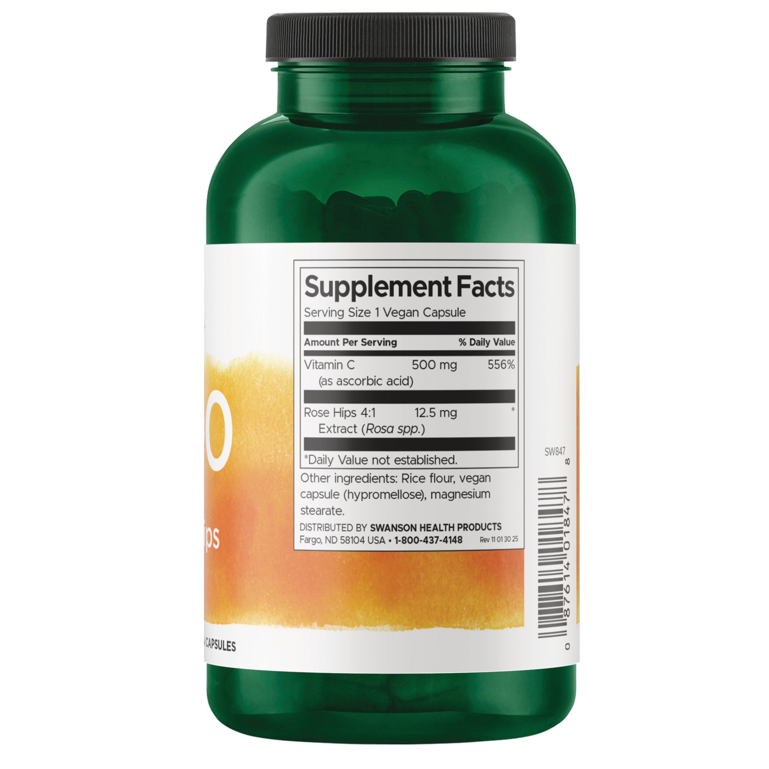 SW847 | Back label with supplement facts and serving information