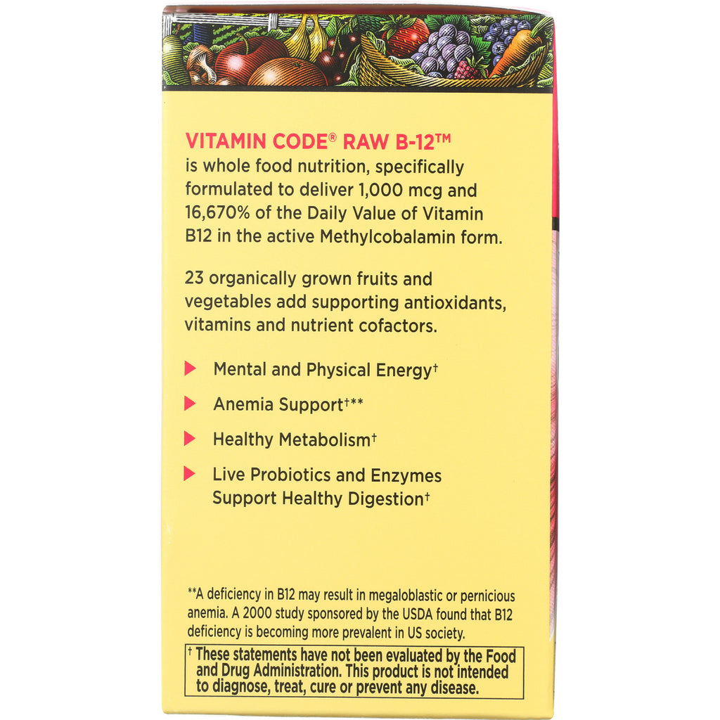 GLF101 | product infographic panel for Vitamin Code Raw B-12 listing benefits, ingredients, and usage highlights - Thumbnail