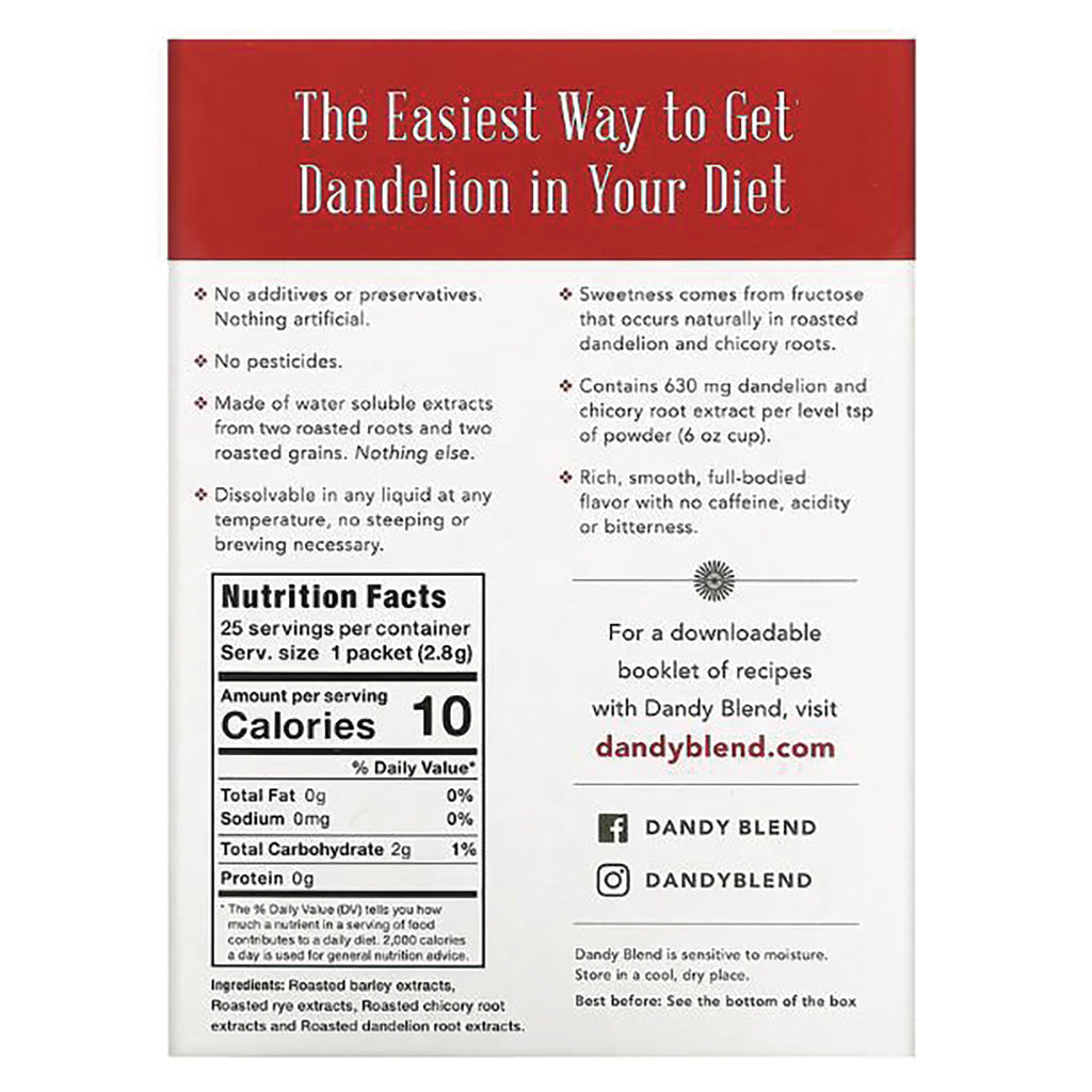 DDY003 | Back panel showing Nutrition Facts, ingredients, and product claims for Dandy Blend - Thumbnail
