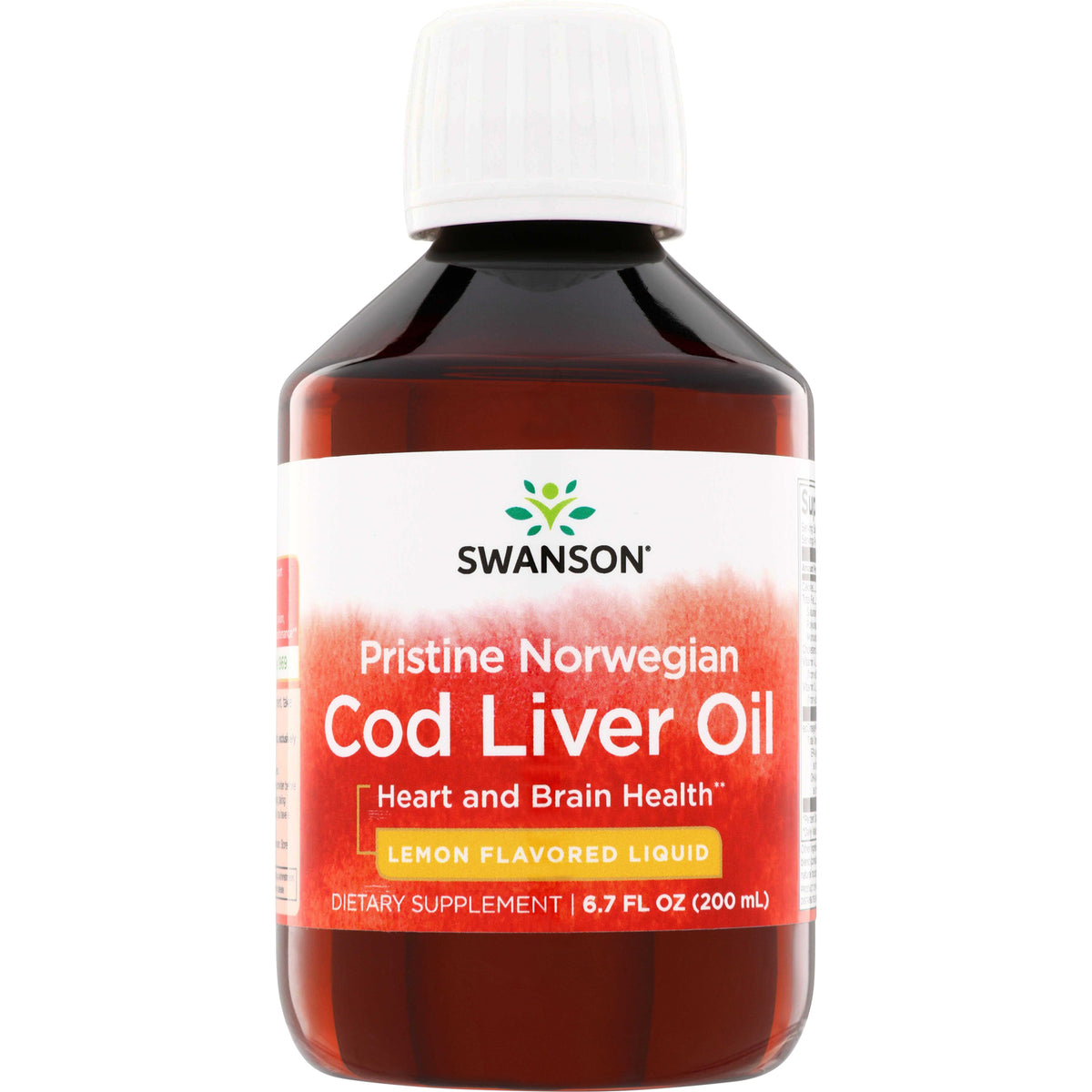 SWE081 | Swanson Pristine Norwegian Cod Liver Oil, lemon flavored liquid, 6.7 fl oz (200 mL) bottle