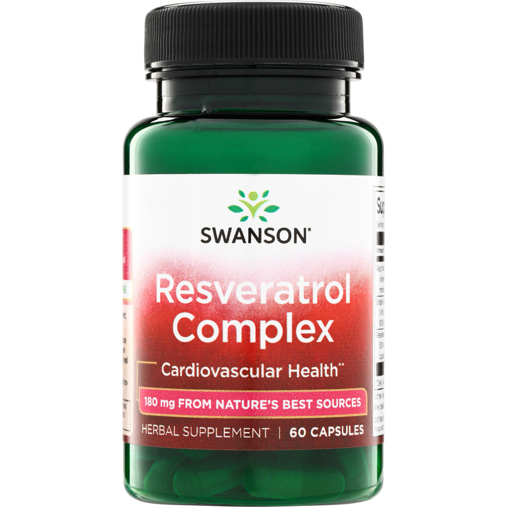 SWU248 | Swanson Resveratrol Complex supplement bottle, 60 capsules, 180 mg, Cardiovascular Health - Thumbnail