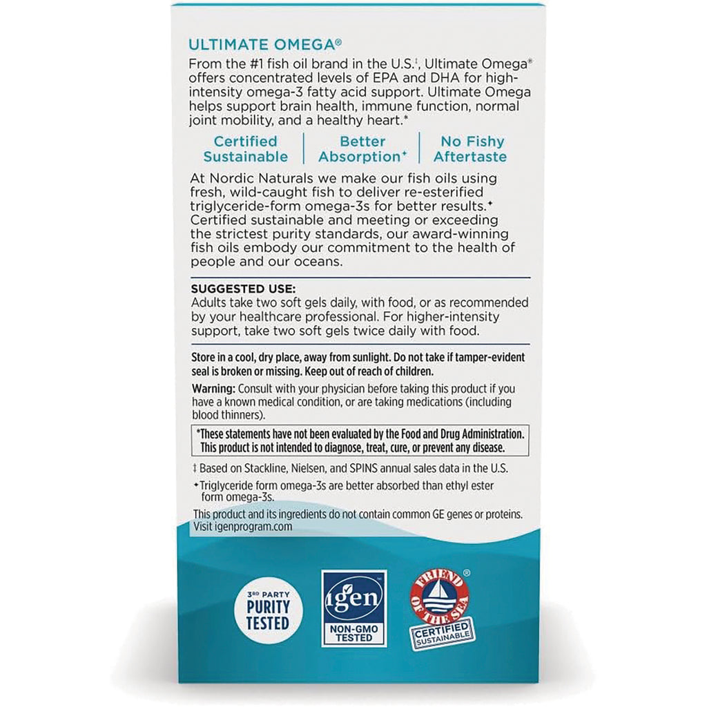 NRN009 | Back of Ultimate Omega box showing suggested use, warnings, and certification icons - Thumbnail