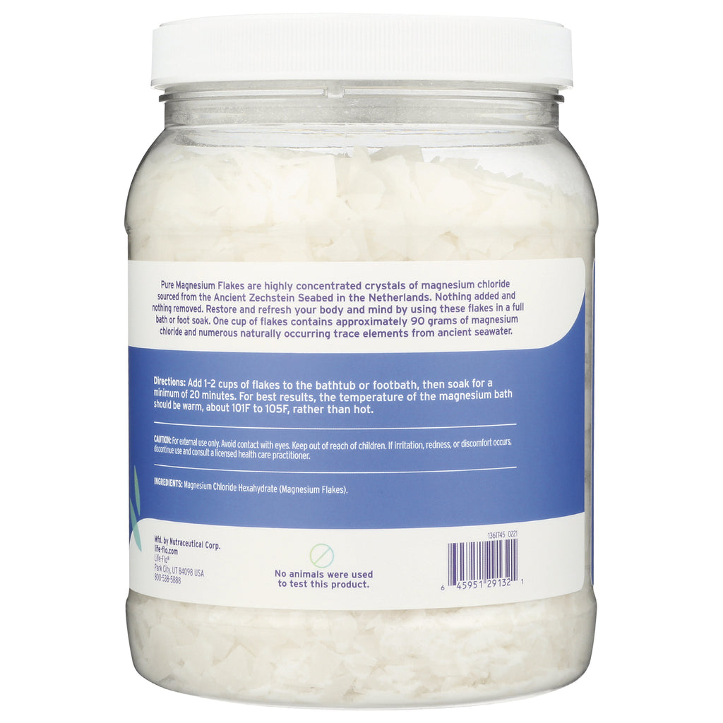 LFH056 | Back label of clear plastic jar of magnesium flakes showing directions, ingredients and barcode - Thumbnail
