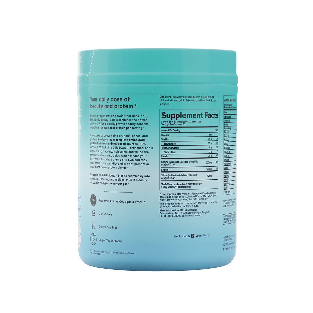 NFC221 | Back of blue supplement container showing Supplement Facts and product claims