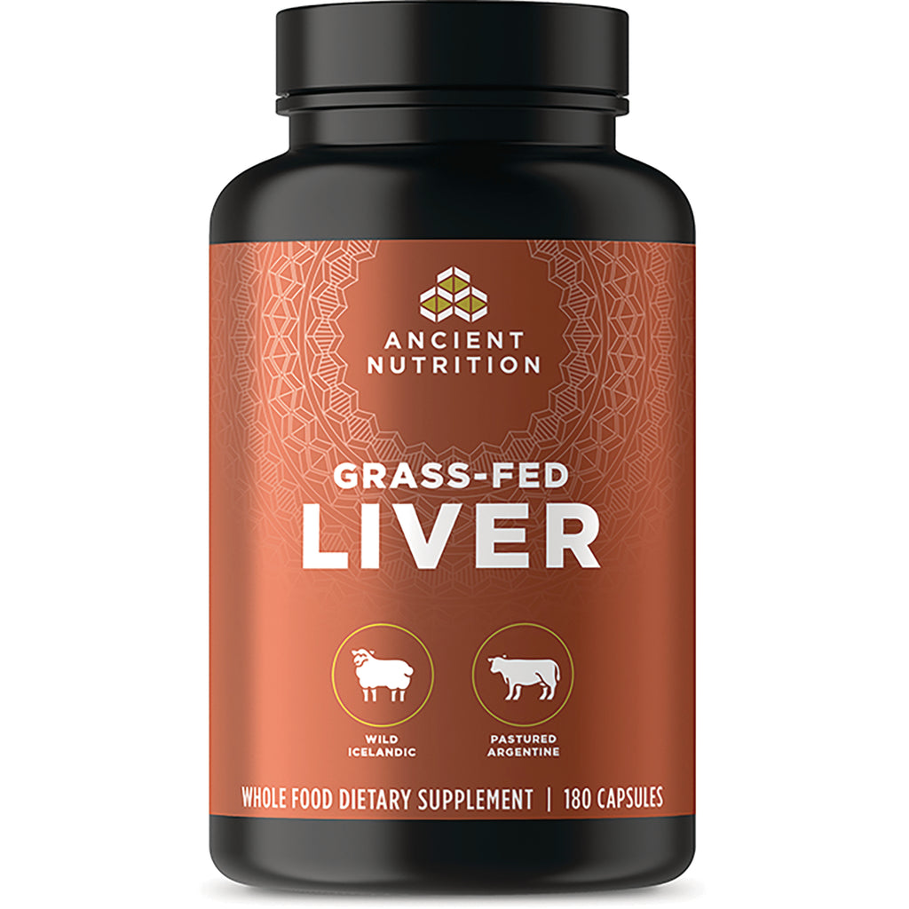 ATN098 | Ancient Nutrition Grass-Fed Liver supplement bottle front label, 180 capsules - Thumbnail