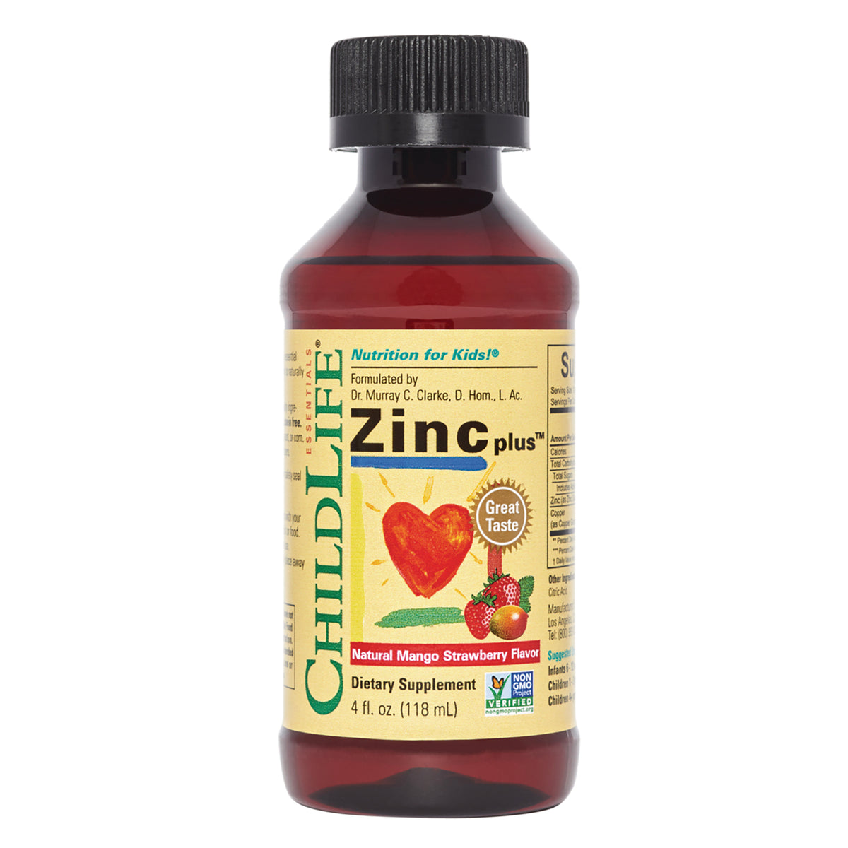 CHL024 | ChildLife Zinc plus natural mango strawberry flavor dietary supplement 4 fl oz bottle