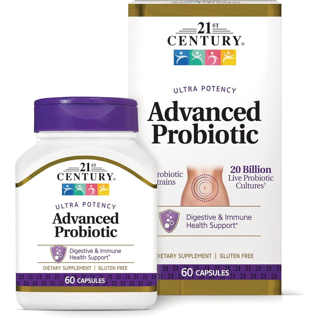 CNT285 | 21st Century Advanced Probiotic 60 capsules bottle and box with purple cap, digestive and immune health support - Thumbnail