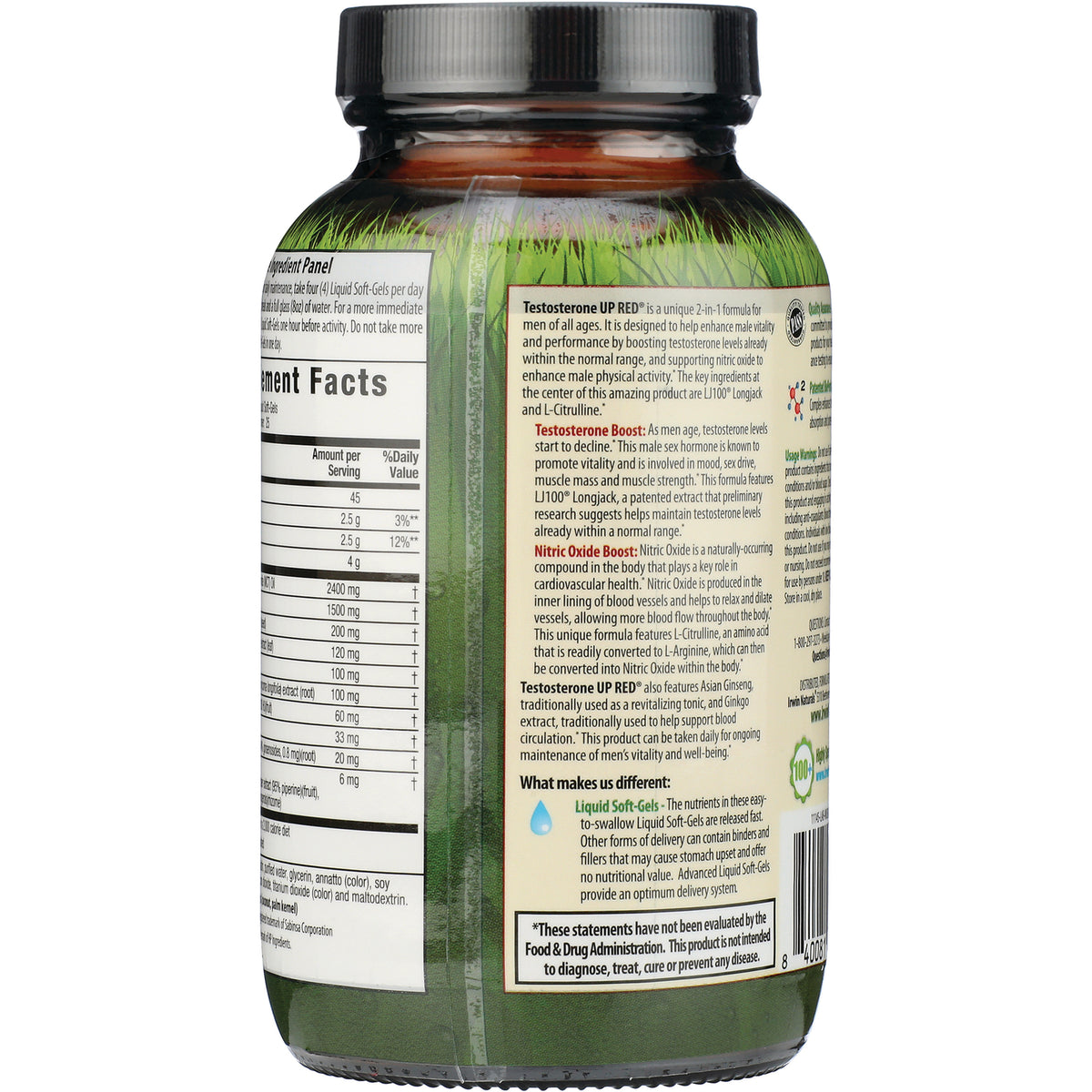 IR265 | Back label with Supplement Facts, ingredient panel and usage information on green supplement bottle
