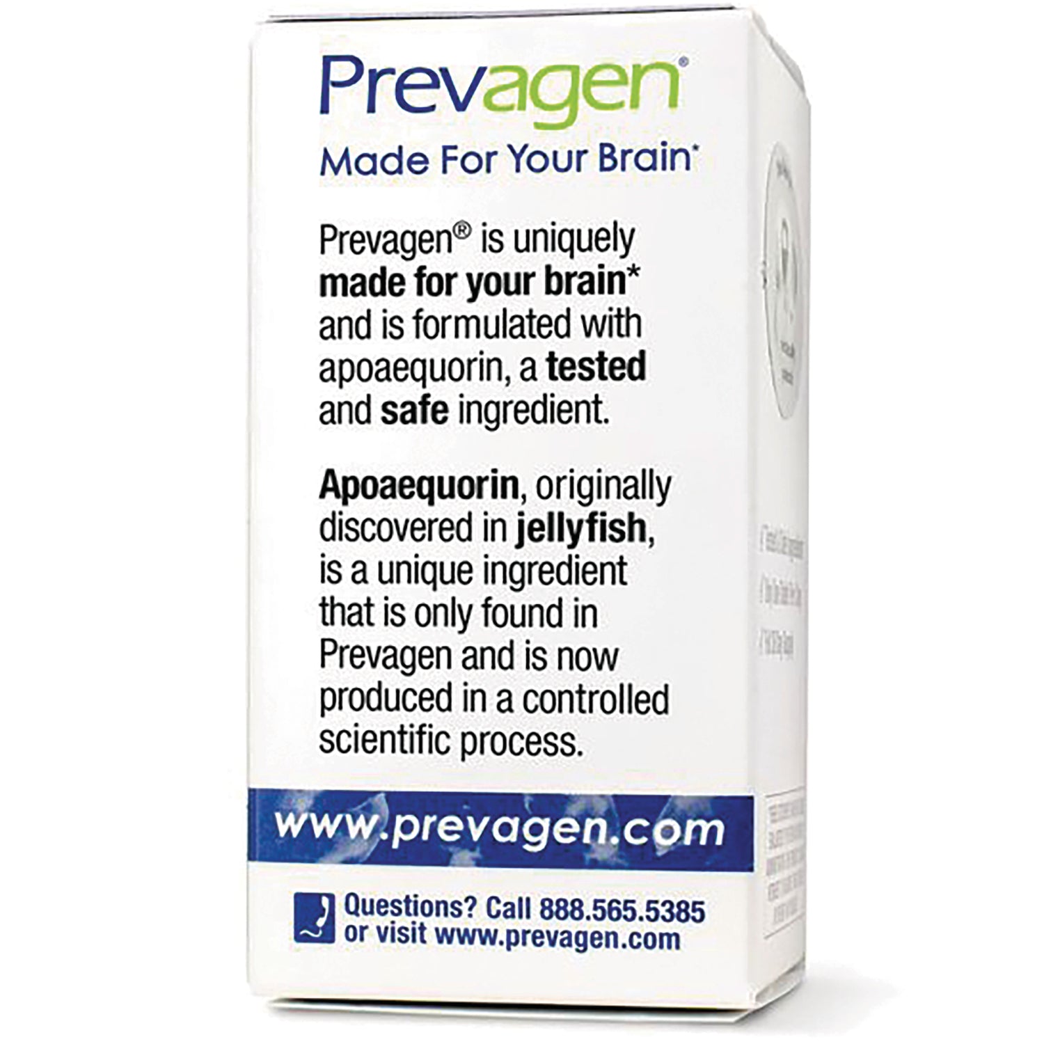 QB004 | Back of Prevagen box showing text about apoaequorin and website www.prevagen.com