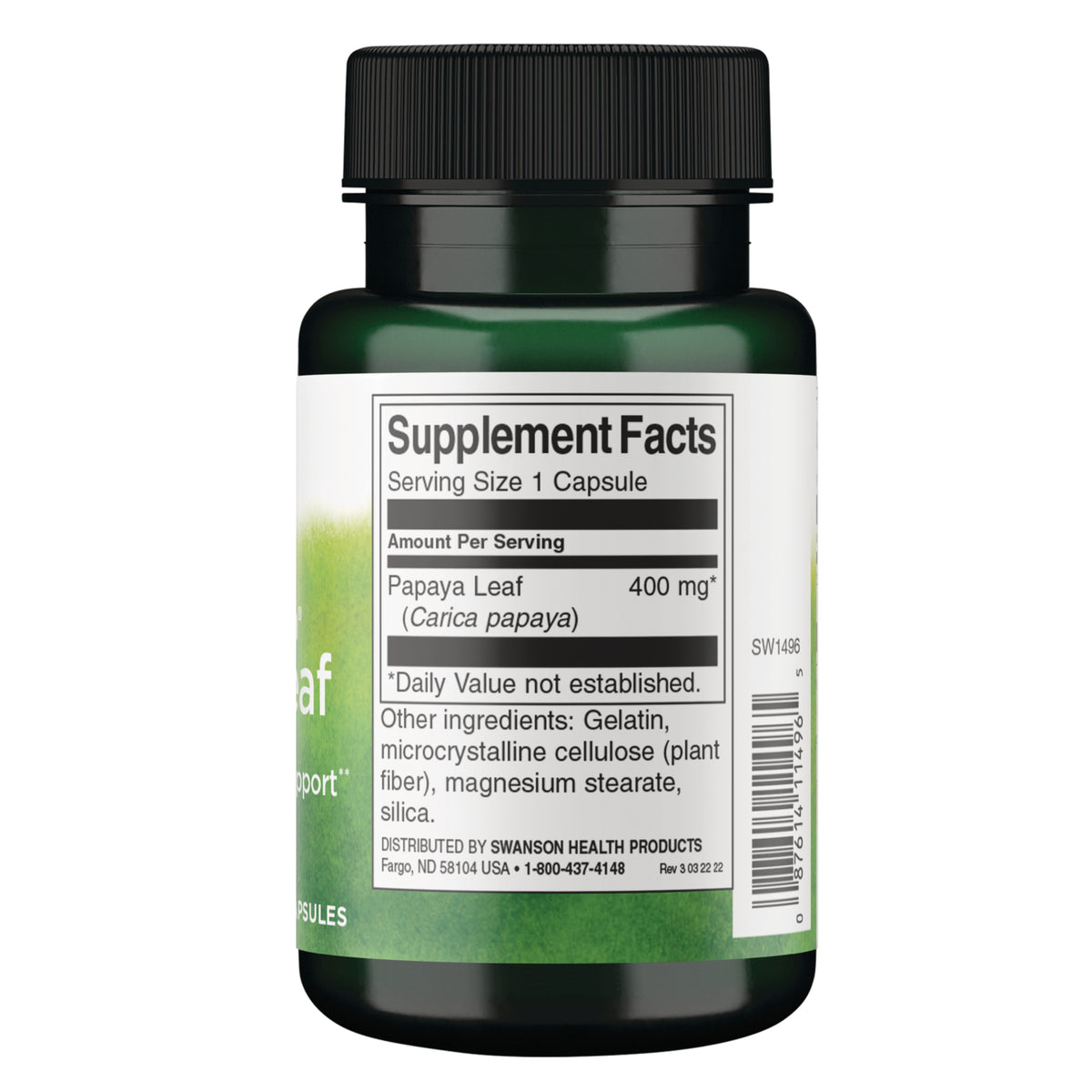 SW1496 | Back label with Supplement Facts