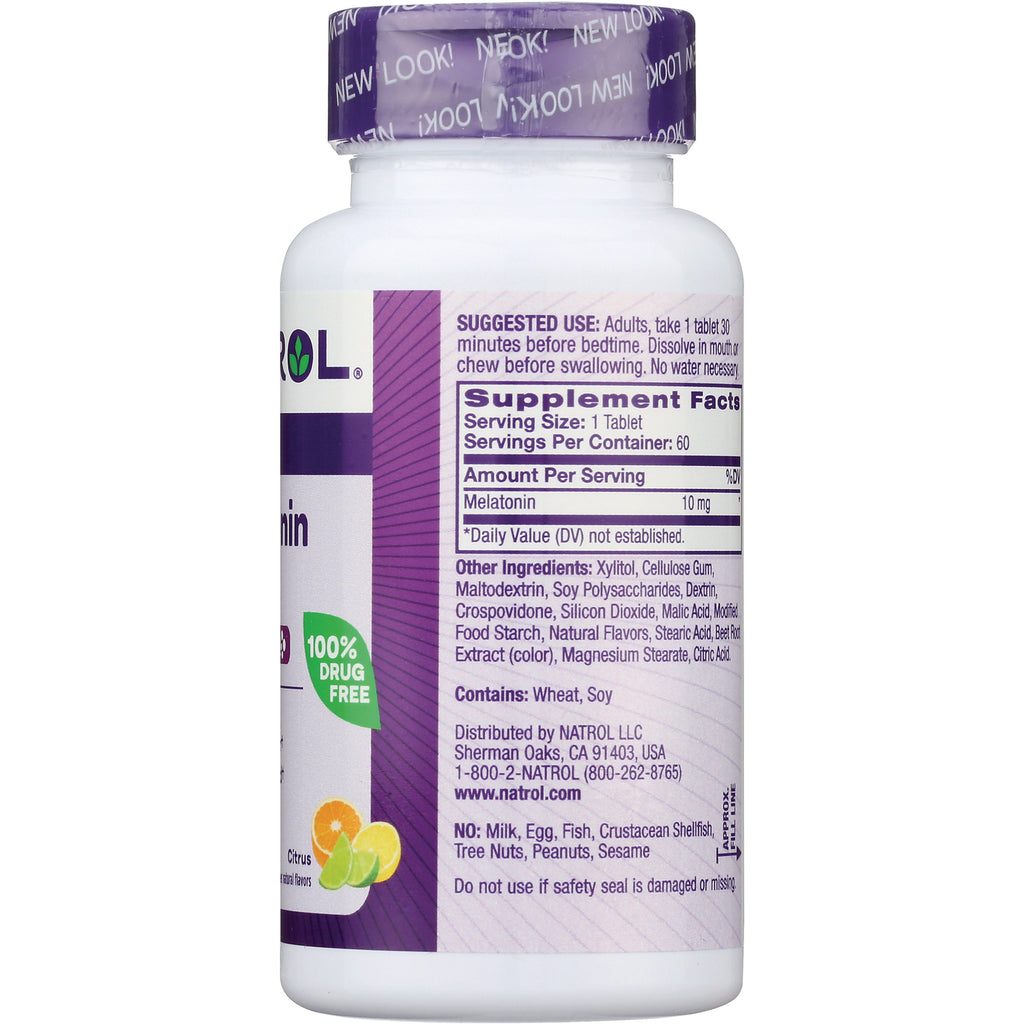 NA619 | Back label showing Supplement Facts and ingredient list for melatonin 10 mg tablets - Thumbnail