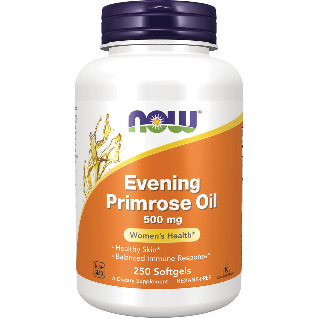 NWF883 | NOW Evening Primrose Oil 500 mg bottle, orange label, 250 softgels - Thumbnail