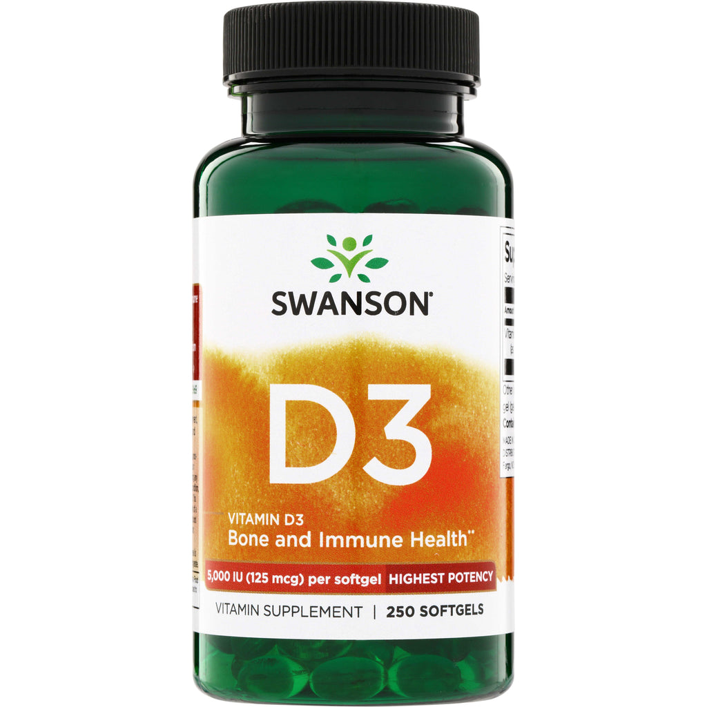 SW1371 | Swanson Vitamin D3 5,000 IU (125 mcg) per softgel, 250 softgels, Bone and Immune Health - Thumbnail
