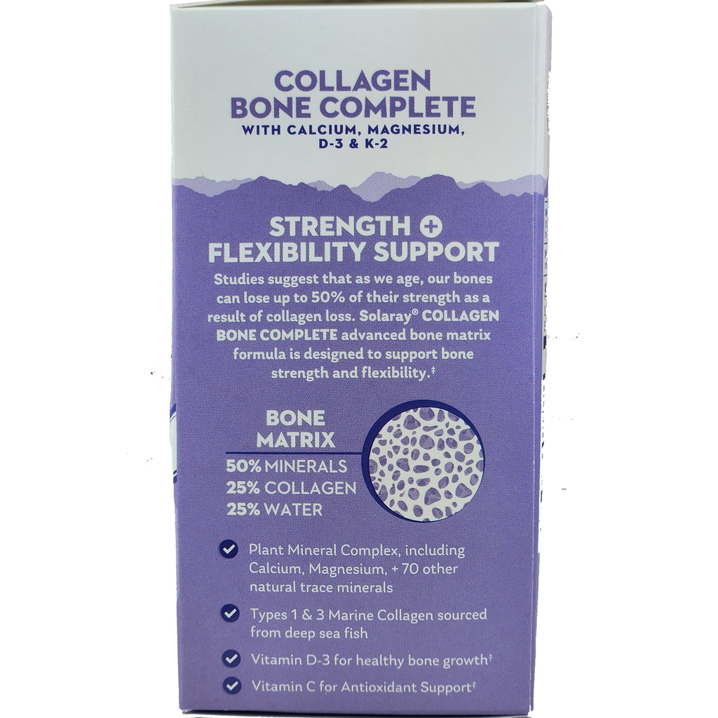SLR447 | Collagen Bone Complete infographic: Strength + Flexibility Support; bone matrix 50% minerals, 25% collagen, 25% water - Thumbnail