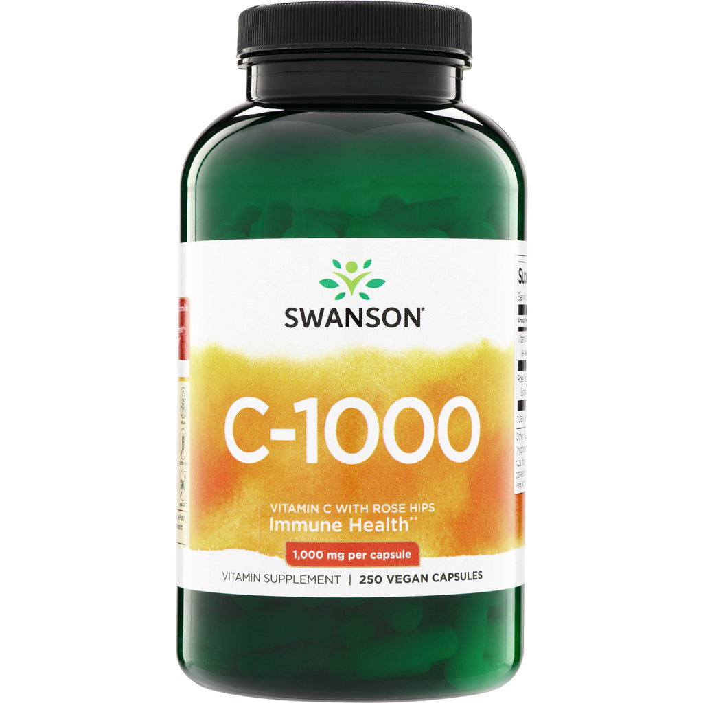 SW106 | Front of Swanson C-1000 Vitamin C with Rose Hips, 1,000 mg per capsule, 250 vegan capsules - Thumbnail