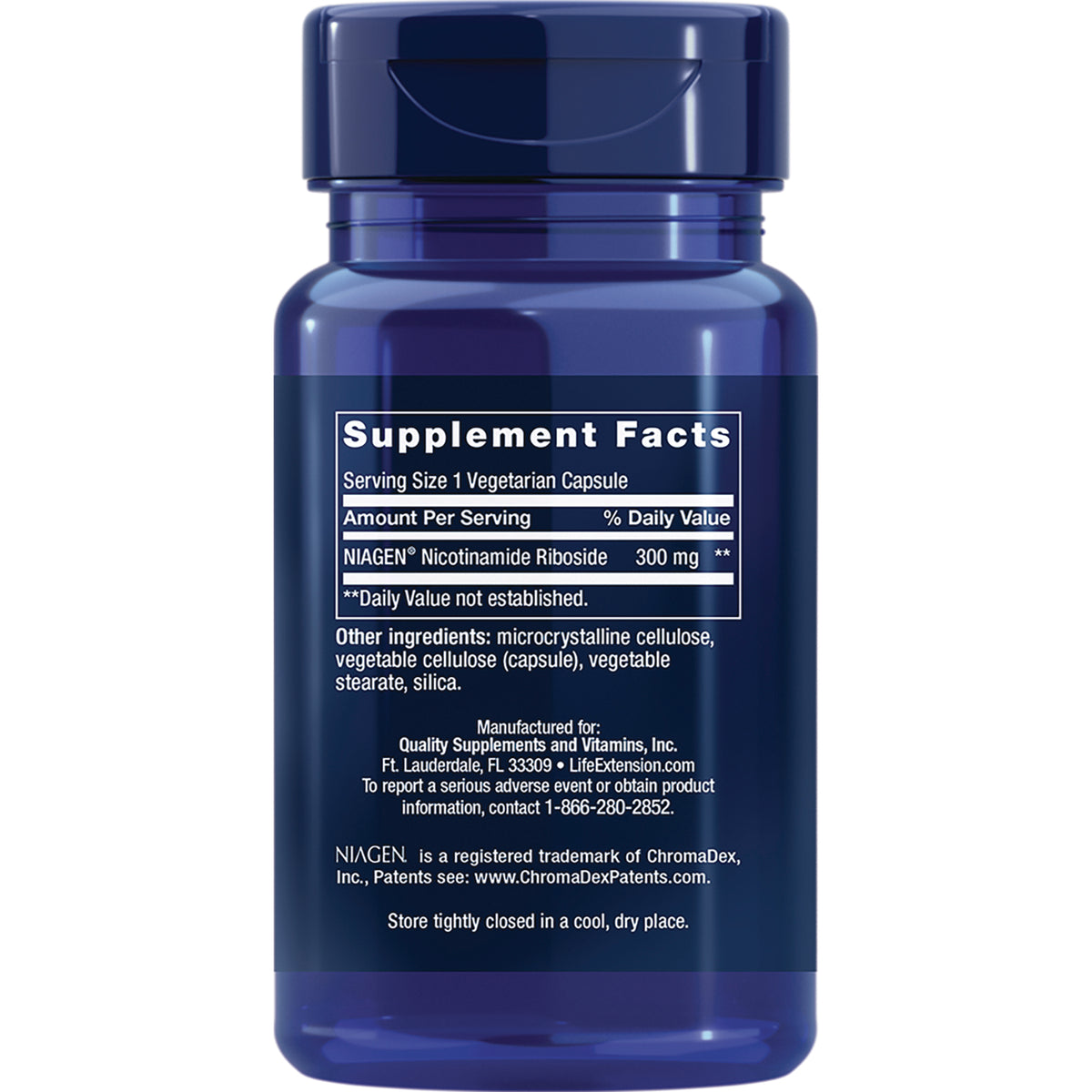 LE490 | back of blue supplement bottle showing Supplement Facts panel and ingredient list