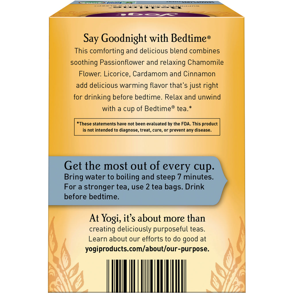 AHW001 | Back of Yogi Bedtime tea box with product description, steeping instructions and barcode - Thumbnail