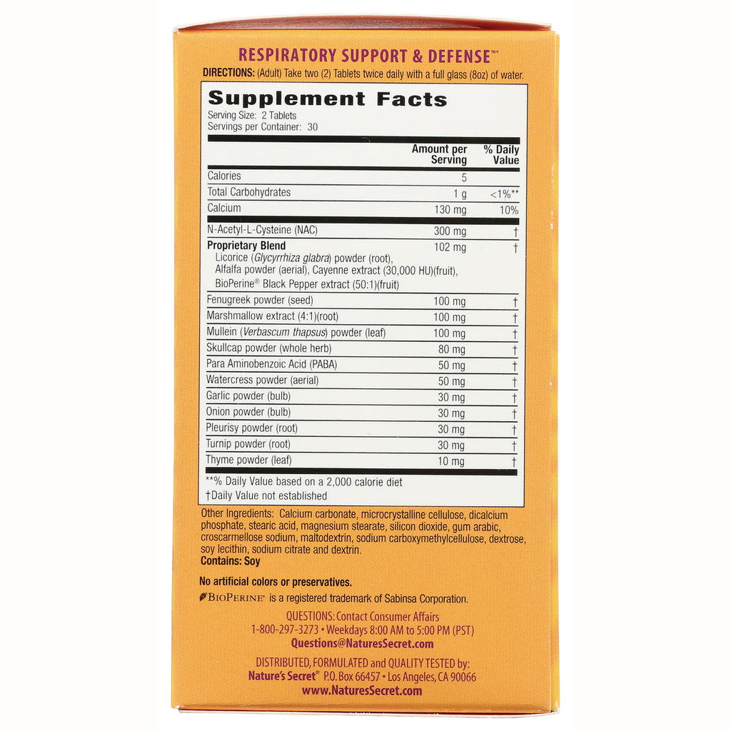 NTS25 | Back of orange supplement box showing Supplement Facts panel, ingredients list and contact information - Thumbnail