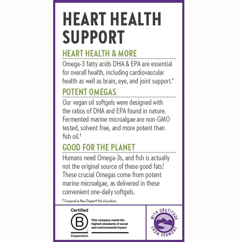 NWC371 | Product infographic listing heart health support, potent vegan omega-3 softgels from marine microalgae and planet benefits - Thumbnail