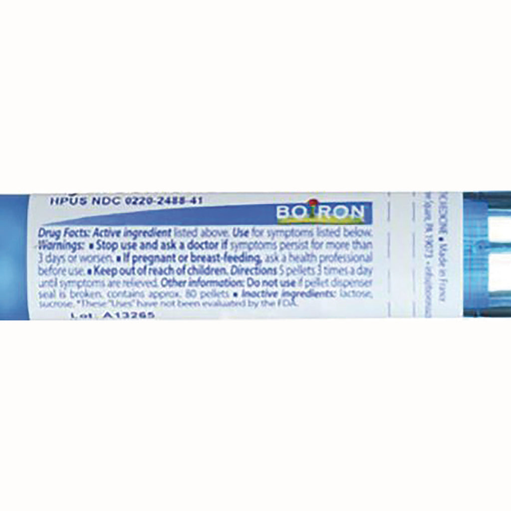 BRN061 | Back label of blue Boiron homeopathic nasal spray tube showing drug facts and small-print directions - Thumbnail
