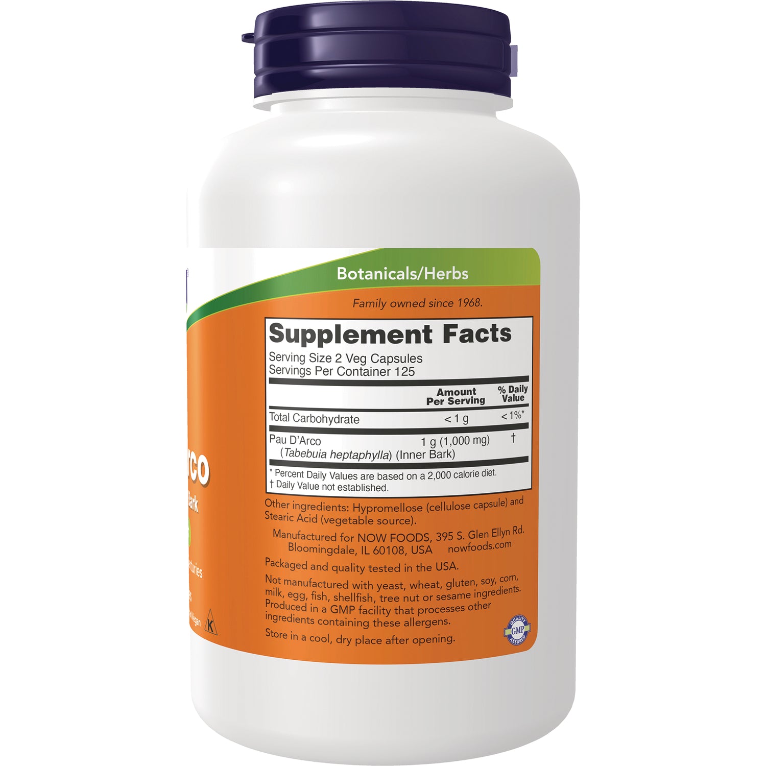 NWF563 | back label showing Supplement Facts panel and ingredient text on a white bottle with purple cap