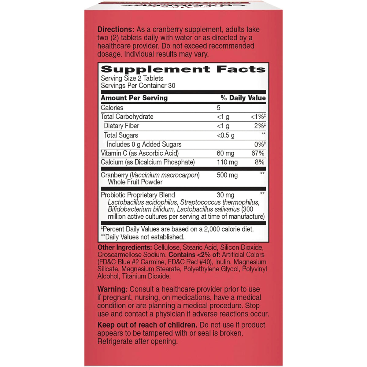 CNT271 | back of red supplement box showing Supplement Facts panel, directions, ingredients, and warnings