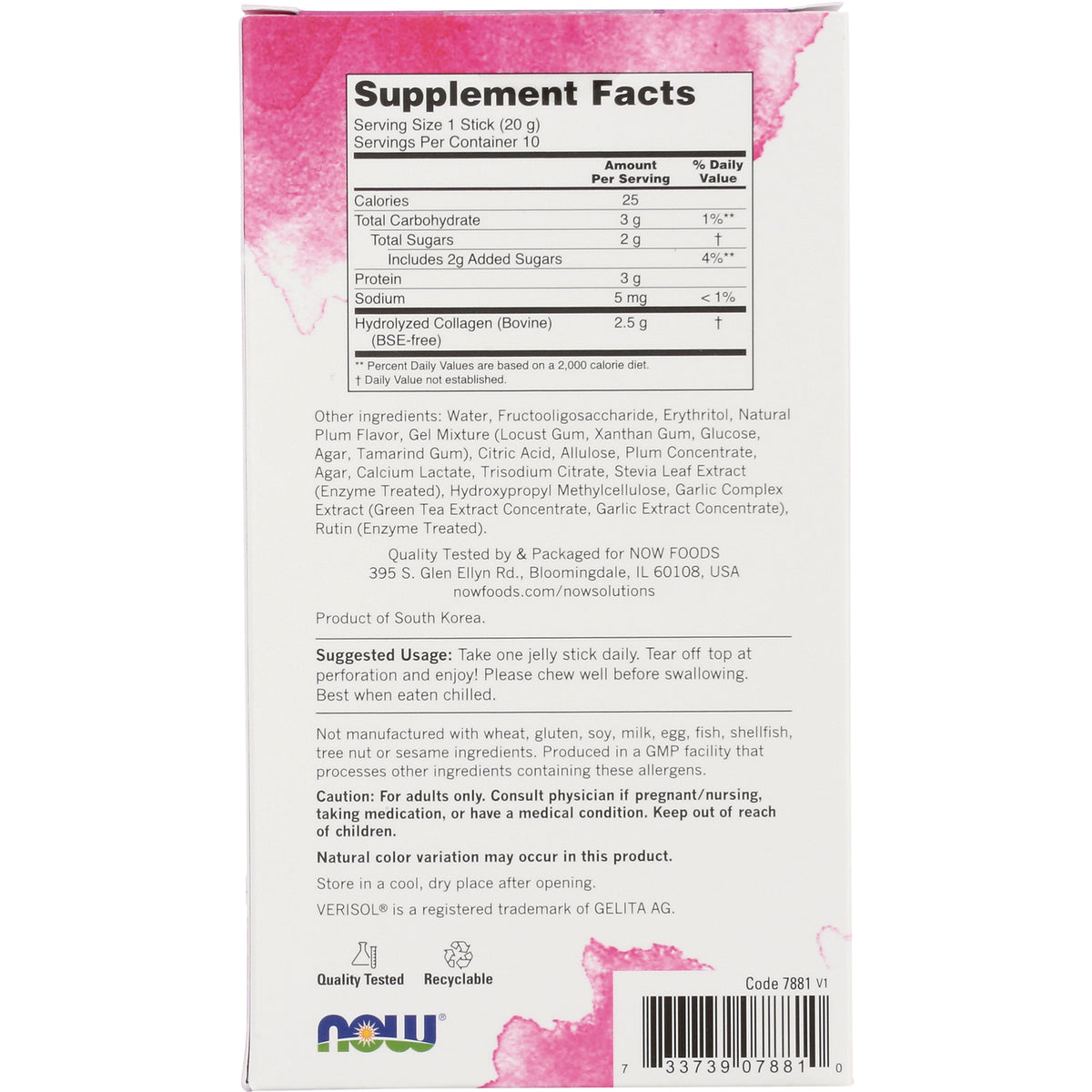 NWF1365 | Back of product box showing Supplement Facts panel, ingredients, suggested usage, and barcode