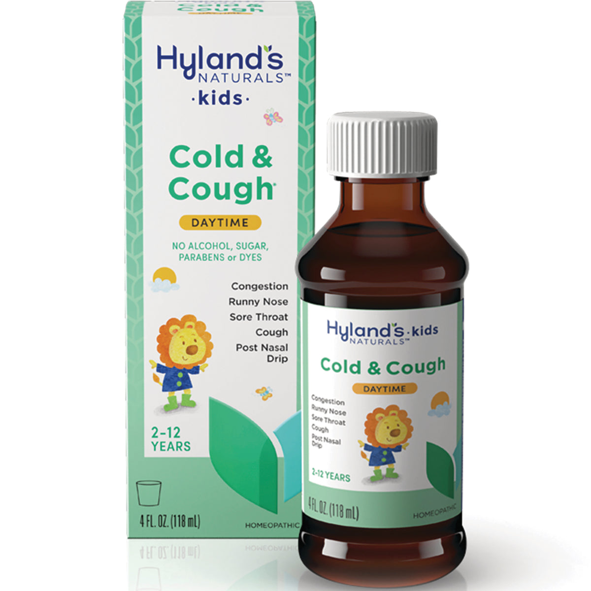 HY067 | Hyland's kids Cold & Cough daytime syrup bottle and box, 212 years, 4 fl oz (118 mL)