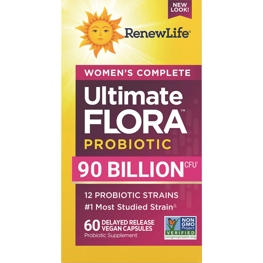 RNL238 | RenewLife Ultimate FLORA women's complete probiotic box, 90 billion CFU, 60 delayed-release vegan capsules - Thumbnail
