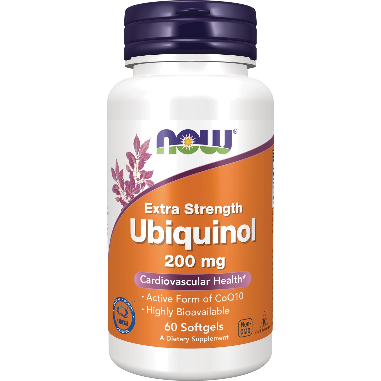 NWF1331 | NOW Extra Strength Ubiquinol 200 mg bottle with orange label, 60 softgels