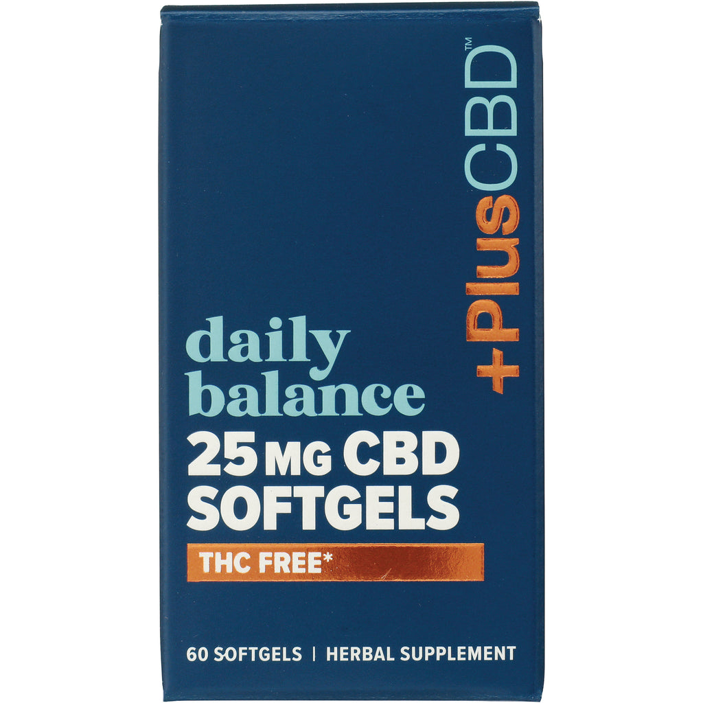 CV048 | blue box labeled daily balance 25 MG CBD SOFTGELS THC FREE 60 softgels herbal supplement - Thumbnail