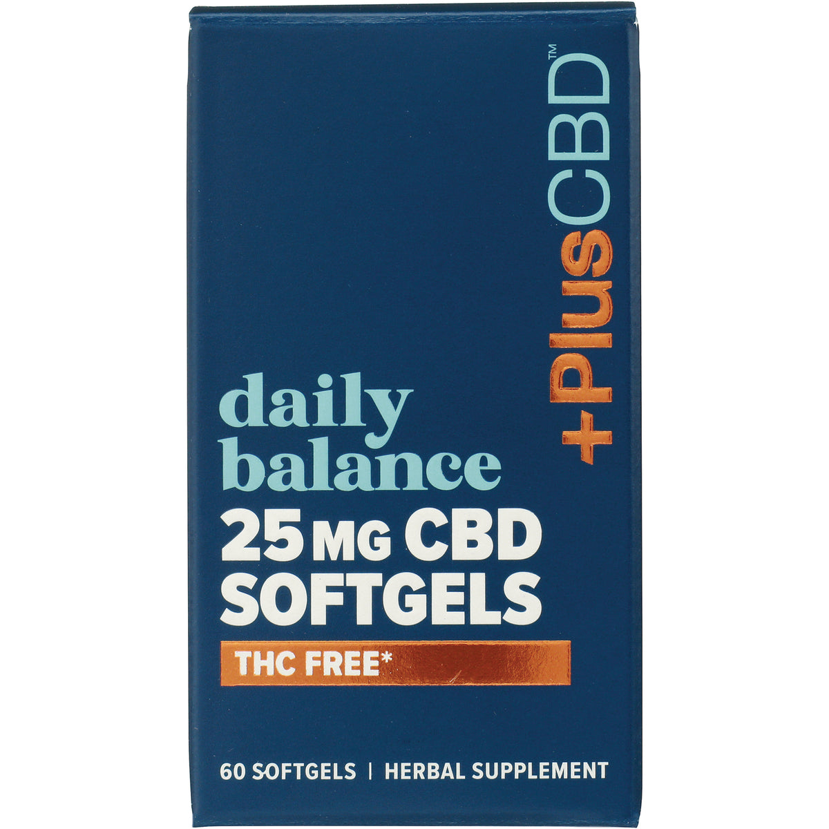CV048 | blue box labeled daily balance 25 MG CBD SOFTGELS THC FREE 60 softgels herbal supplement