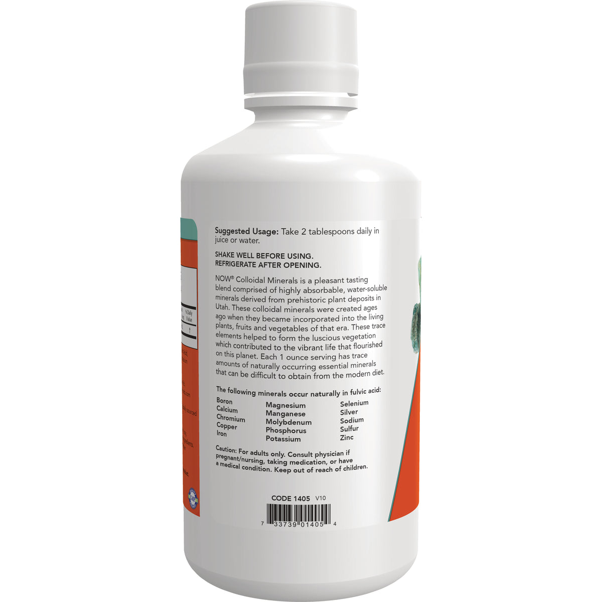 NWF1074 | Back of white supplement bottle showing suggested usage, ingredient text and barcode