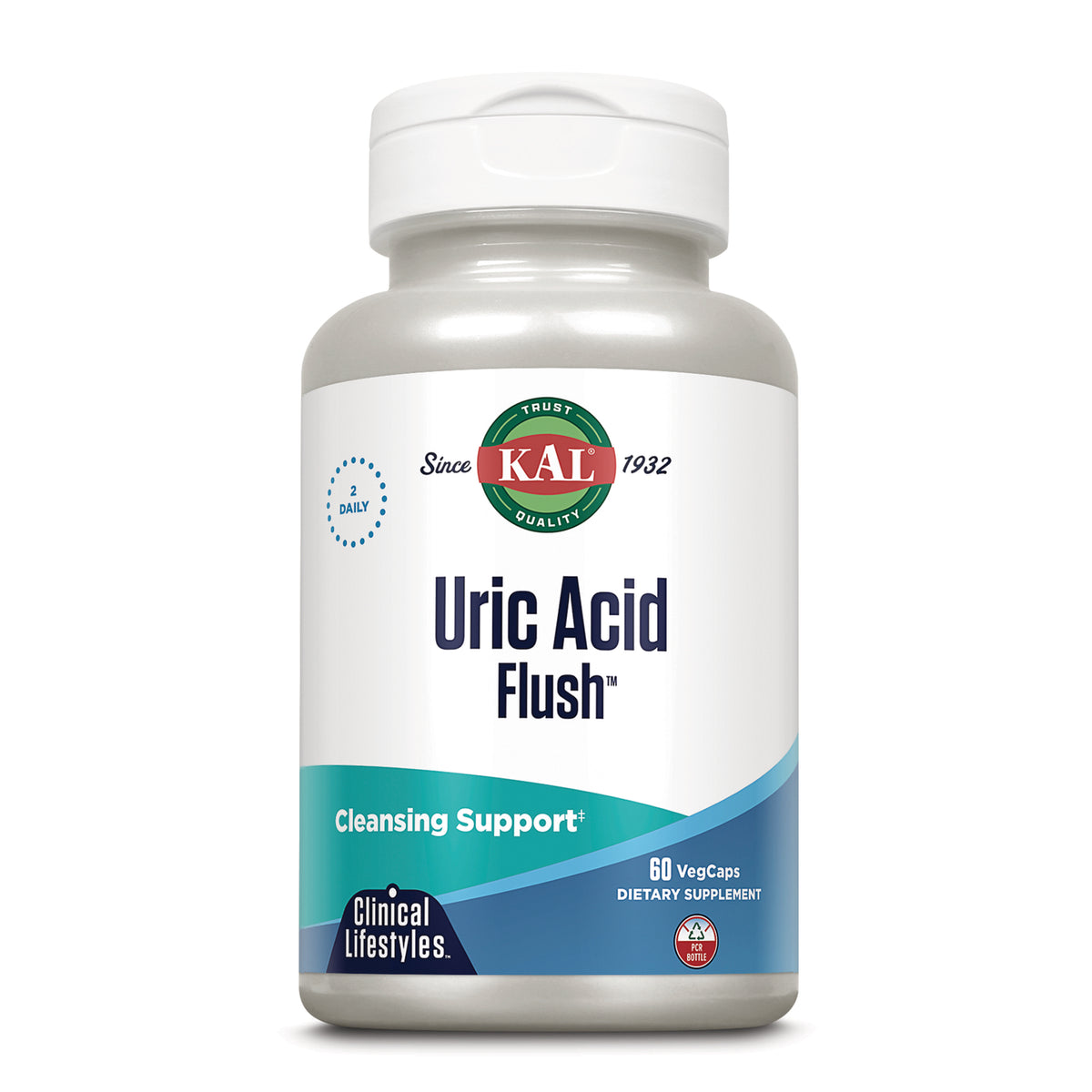KAL Uric Acid Flush dietary supplement bottle, cleansing support, 60 VegCaps