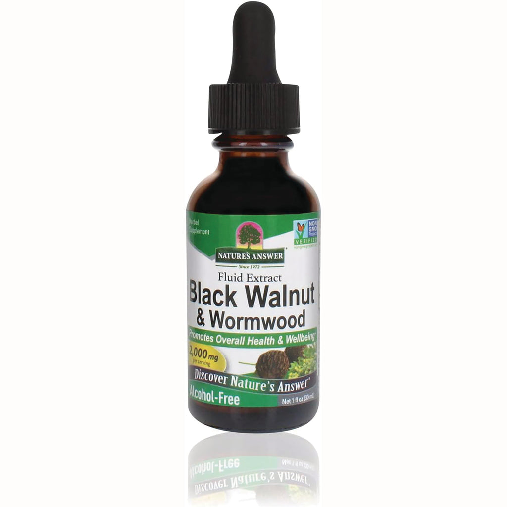 NAT011 | Nature's Answer Black Walnut & Wormwood fluid extract dropper bottle, alcohol-free 1 fl oz - Thumbnail