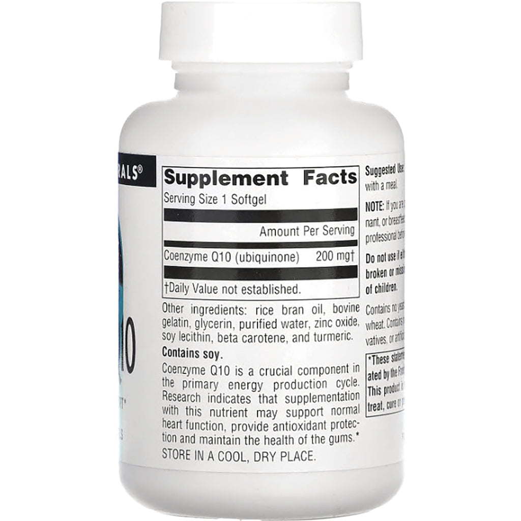 SN641 | Back label with Supplement Facts for Coenzyme Q10 (ubiquinone) 200 mg per softgel and other ingredients - Thumbnail