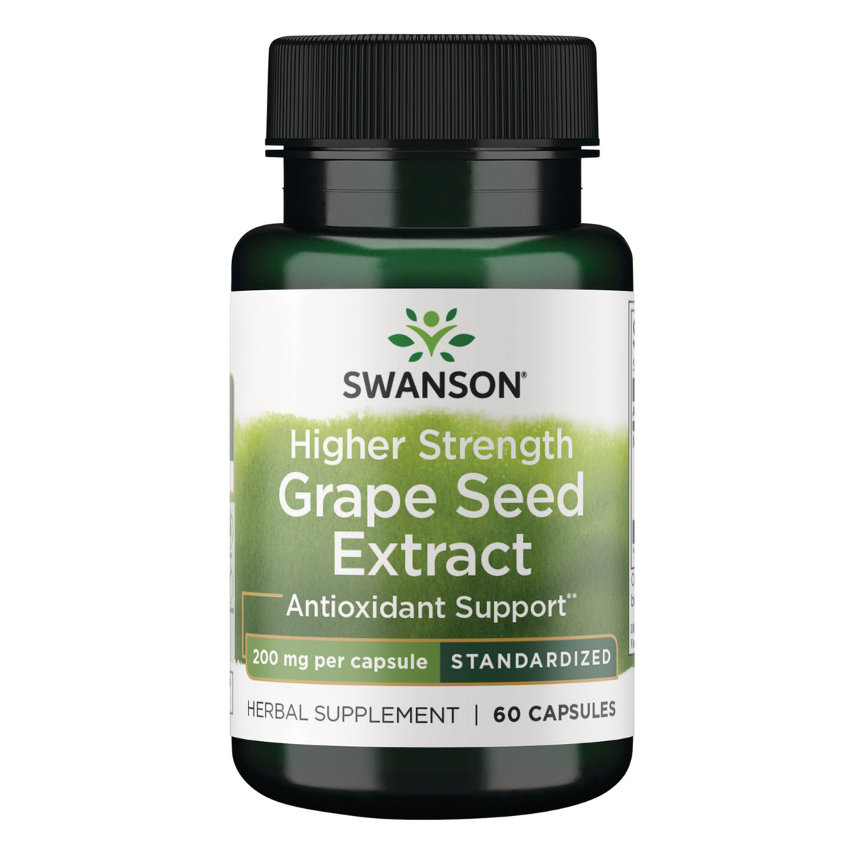 SWH081 | Four front-facing Swanson Higher Strength Grape Seed Extract supplement bottles, 200 mg, 60 capsules each