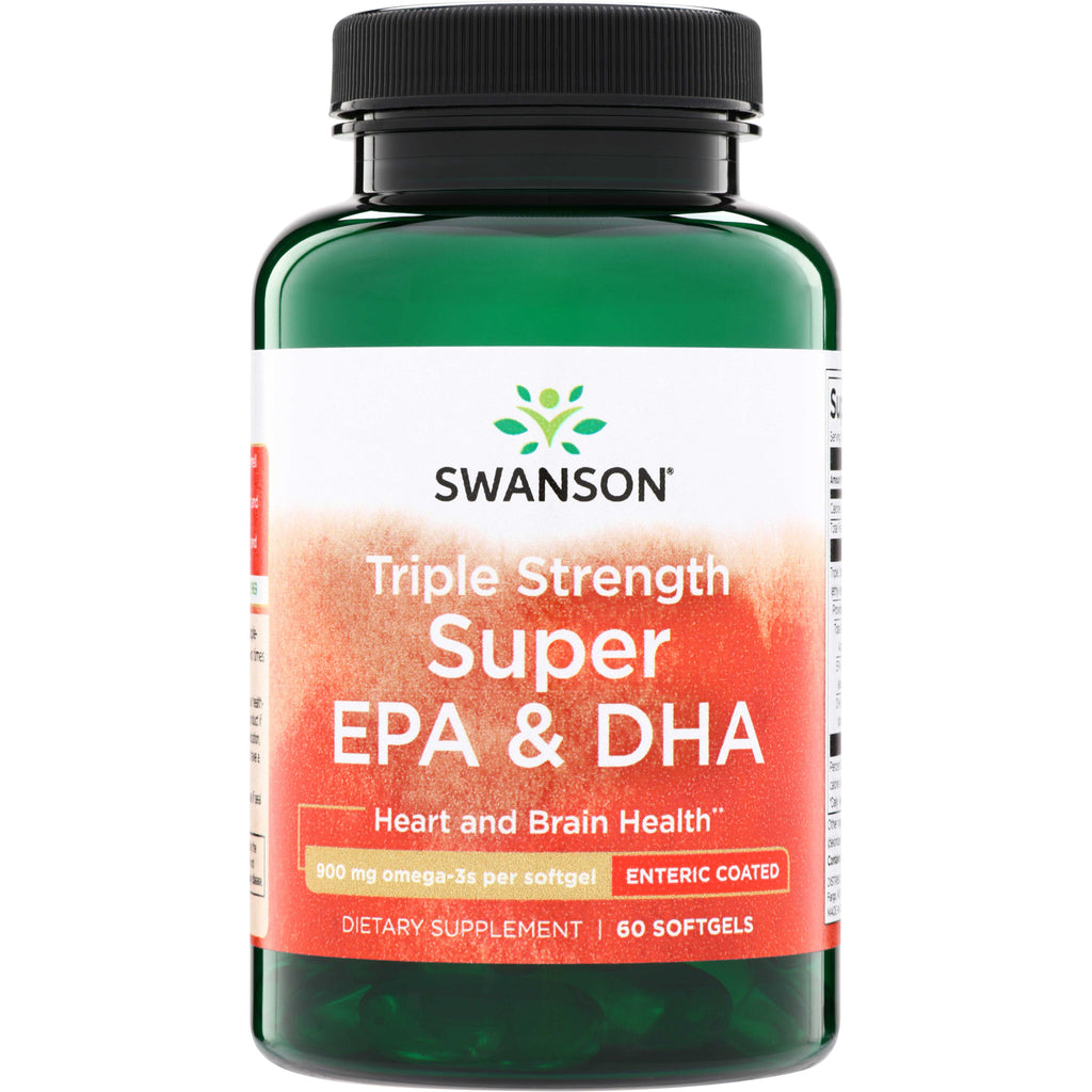 SWE077 | Swanson Triple Strength Super EPA & DHA bottle, front label reads "Heart and Brain Health", 60 enteric-coated softgI - Thumbnail